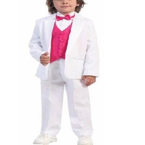 NWT Boys White 5pc Tuxedo Fuchsia Vest & Tie Sz 7